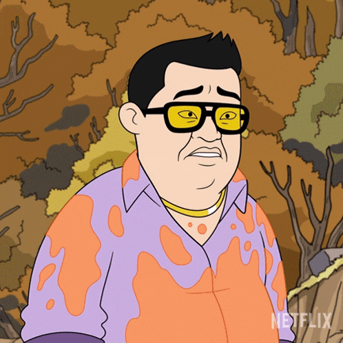 a cartoon of a man wearing glasses and a shirt that says netflix on the bottom