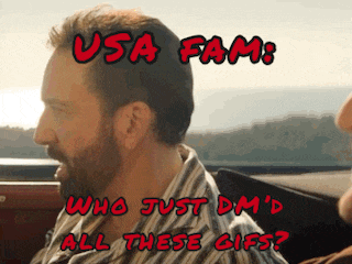 a man with a beard is sitting in a car with the caption usa fam