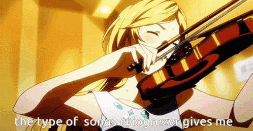 a girl playing a violin with the type of songs @iogrezvr gives me at the bottom