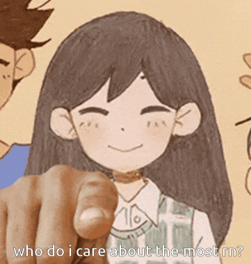 a hand pointing at a girl with the words " who do i care about the most "