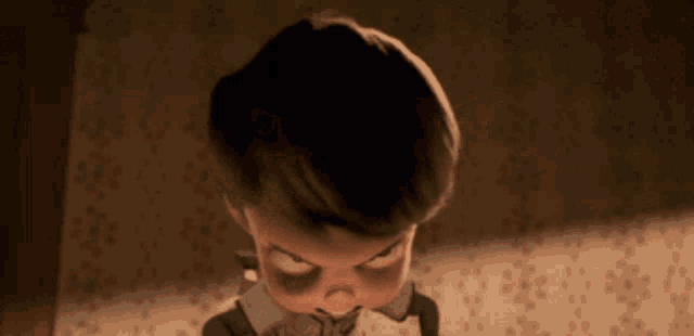 a close up of a cartoon character 's face with his eyes closed and his mouth open .