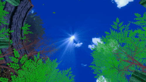 the sun shines brightly through the trees in this scene