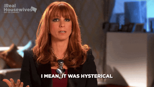 a woman says i mean it was hysterical in front of a real housewives ad