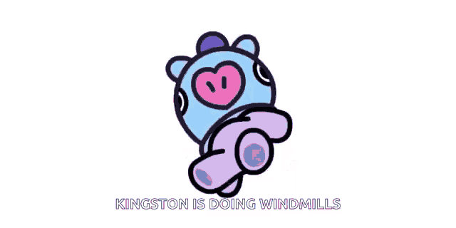 kingston is doing windmills with a cartoon character on a white background