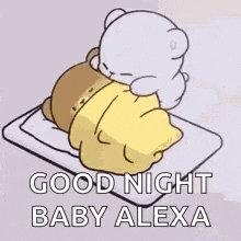 a cartoon of a teddy bear laying on top of another teddy bear .