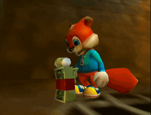 a cartoon squirrel is holding a bag of money with a dollar bill on top of it
