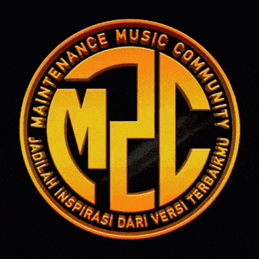 a logo for maintenance music community with a fire in the background