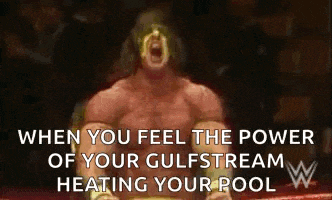 a cartoon of a wrestler with the words when you feel the power of your gulfstream heating your pool