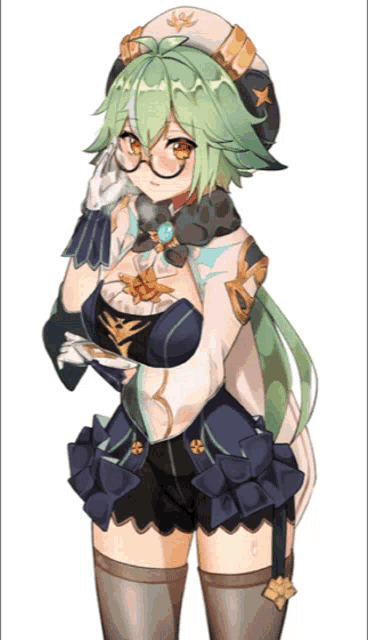 a cartoon character with green hair and glasses