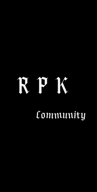 a black background with the words rpk community in white letters .