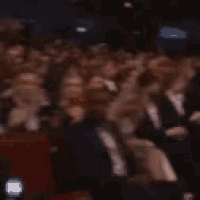 a woman in a black dress is sitting in a crowd of people watching a show .