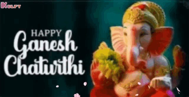 a happy ganesh chaturthi greeting card with a picture of a statue of ganesha