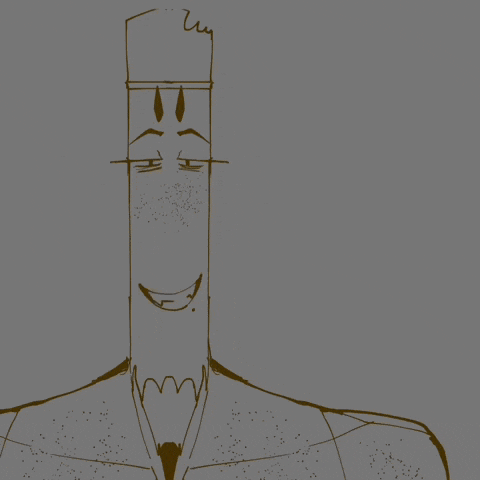 a drawing of a man with a pencil in his hand and a smile on his face