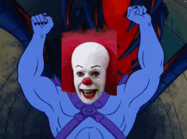 a cartoon drawing of a clown with a red nose