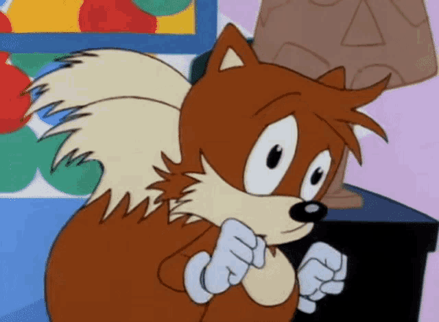a close up of a cartoon fox 's face with a lamp in the background .