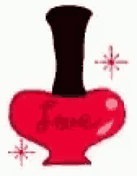 a bottle of nail polish in the shape of a heart with the words `` i love '' written on it .