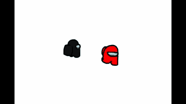 a red among us character is standing next to a black character .