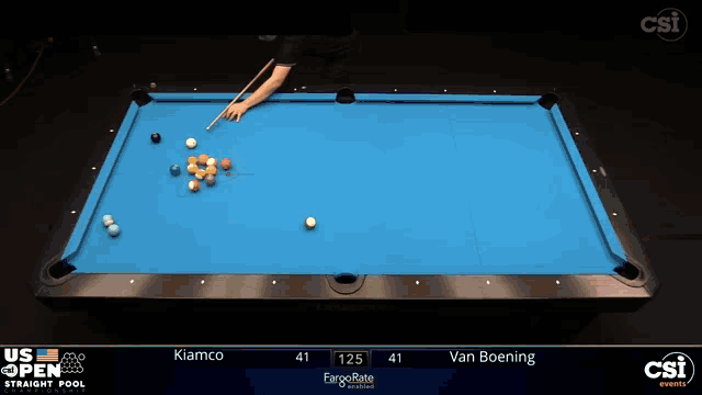 a pool table with a player named van boening