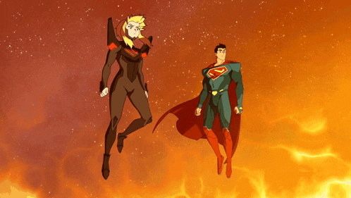 a cartoon of superman and lois lane standing next to each other