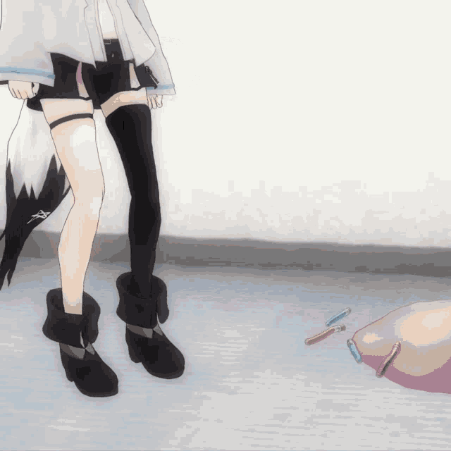 a drawing of a girl with a white tail
