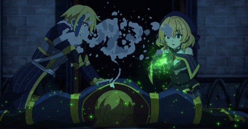 a man is laying on the ground while a girl holds a green object in her hand