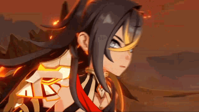 a close up of a person 's face with fire coming out of it .