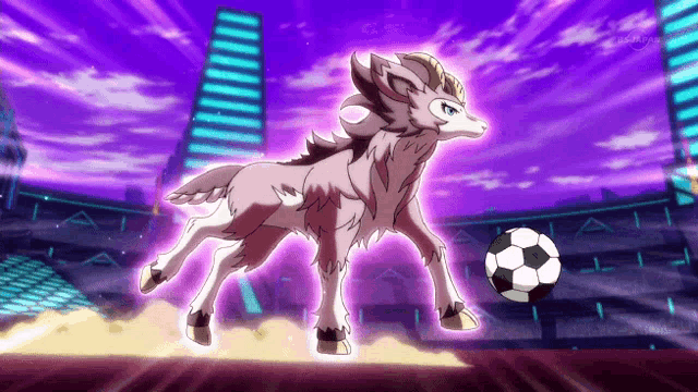 a cartoon drawing of a goat playing soccer