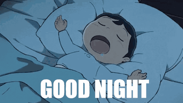 a cartoon of a child sleeping with the words " good night " on the bottom