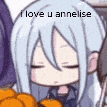 a cartoon of a girl with long white hair says i love u annelise