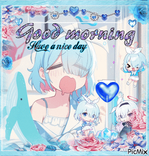 a picture of a girl with the words good morning have a nice day written on it