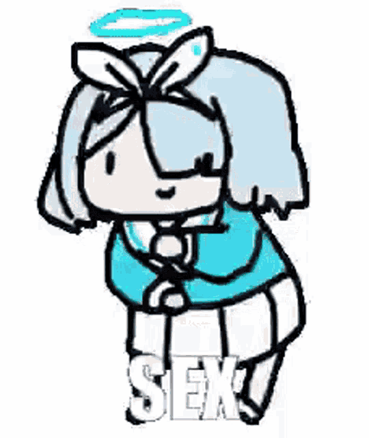 a cartoon of a girl with a halo on her head and the words `` sex '' .