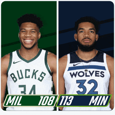 two basketball players from the bucks and wolves are shown