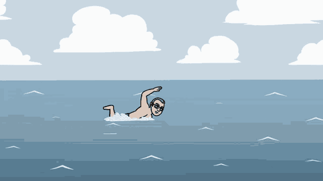 a cartoon man is swimming in the ocean