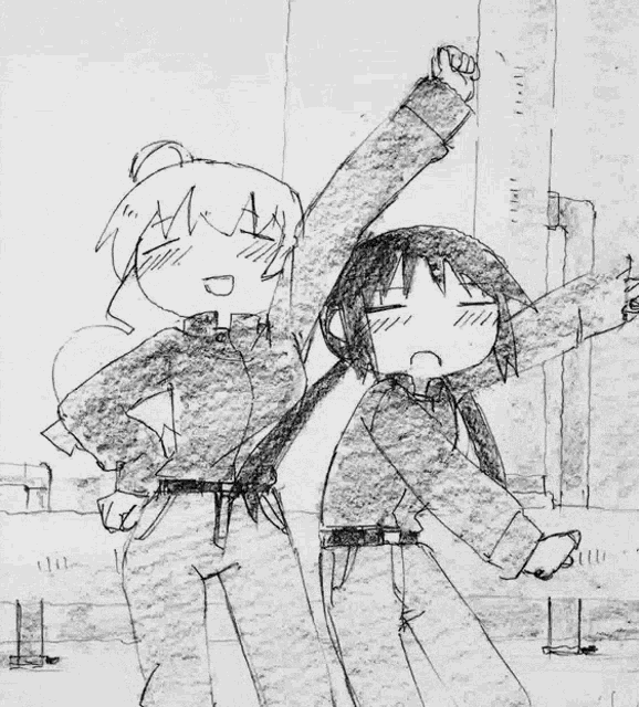 a black and white drawing of a man and a woman