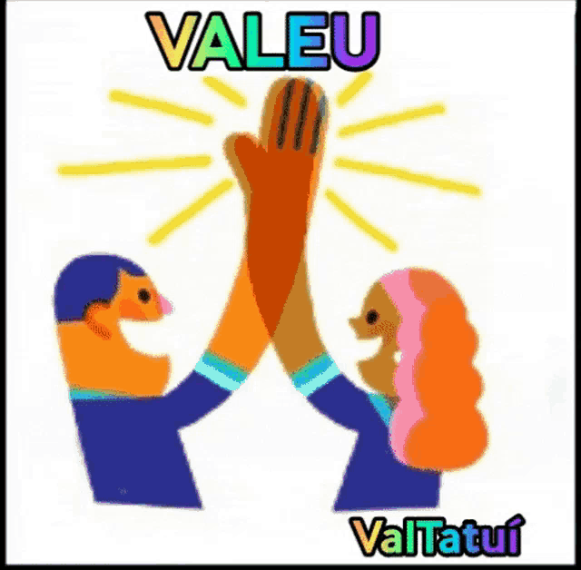 a man and a woman are giving each other a high five in a cartoon .