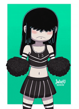 a drawing of lucy from the loud house holding cheer pom poms