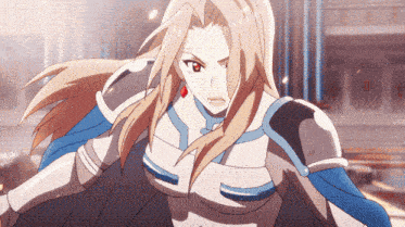 a girl with long blonde hair and a blue cape