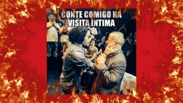 a picture of two men with the words conte comigo na visita intima on the bottom