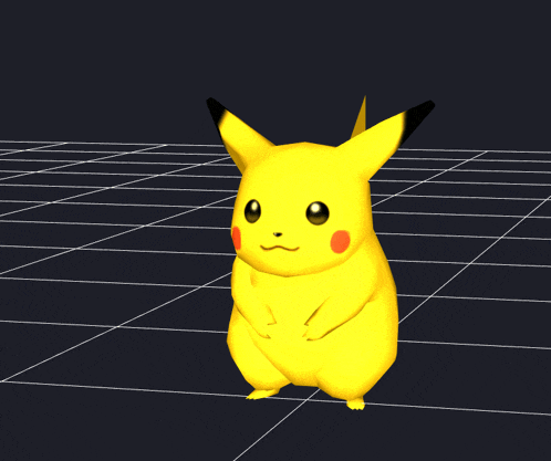 a 3d model of a pikachu standing on a black tiled floor