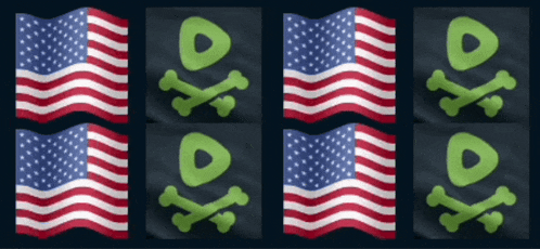 four flags with green crossbones on them