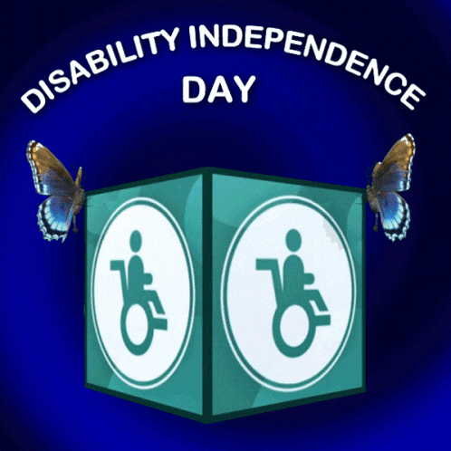 a poster for disability independence day with a butterfly on top