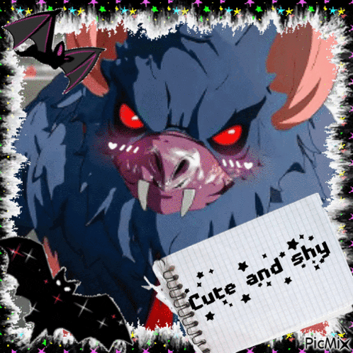 a picture of a monster with a note that says " cute and shy "