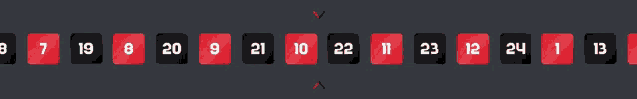 a row of red and black squares with the numbers 10 through 16