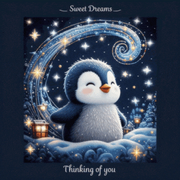 a penguin with the words sweet dreams thinking of you