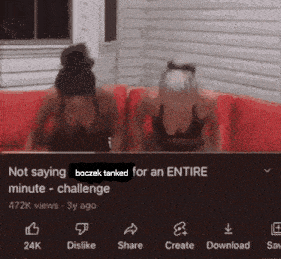 two women are sitting on a red couch with the words " not saying boczek tanked for an entire minute challenge "