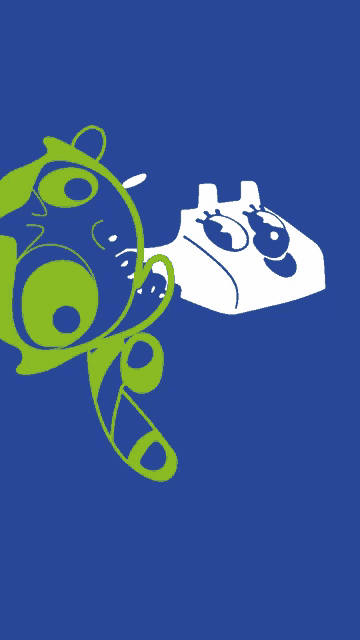 a blue background with a green butterfly and a white face