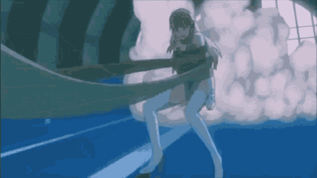 a cartoon of a girl holding a rope in her hands