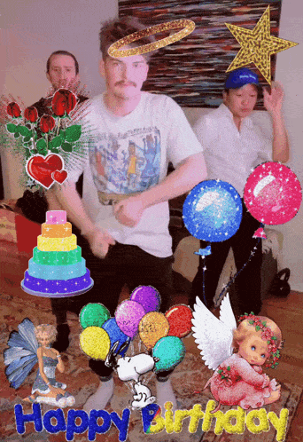 a birthday card with a cake and balloons and the words happy birthday on it