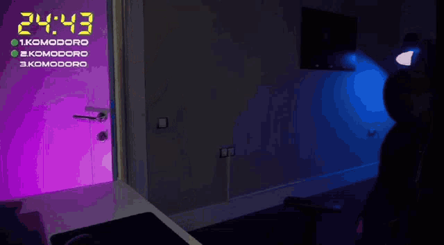 a man is standing in front of a door with the time of 2:40