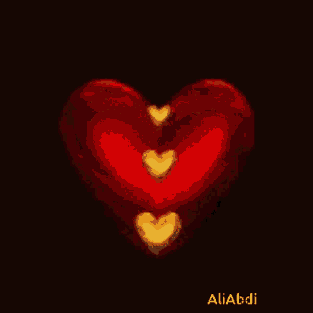a red heart is surrounded by three smaller hearts and the name aliabdi is on the bottom